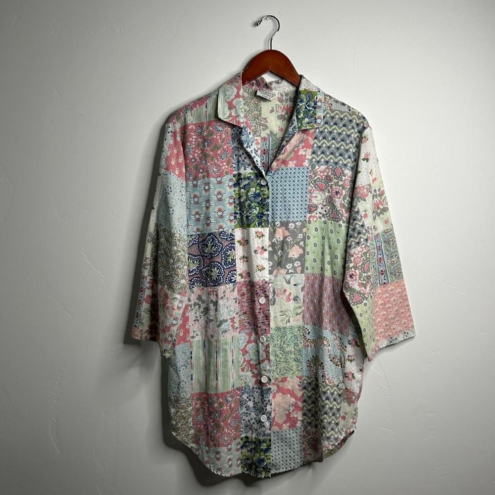 Multicoloured Patchwork Button-Up Long Shirt Abou… - image 1